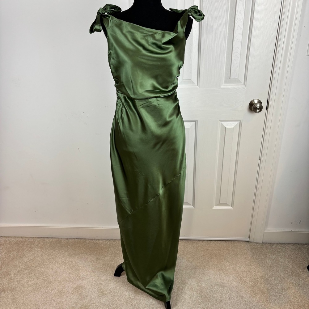 Petal & Pup Olive Green Satin Maxi Dress